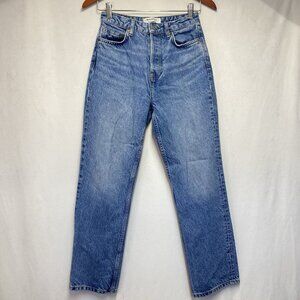 Reformation Cynthia High Rise Straight Cropped Jeans Women Sz25 Blue Button Fly